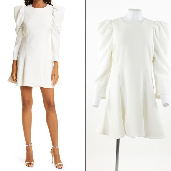 LIKELY Alia Long Sleeve Fit & Flare Cocktail Dress in White - Picture 1 of 5